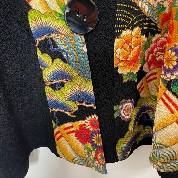 MOONLIGHT Y & S Fashion Jacket Black Floral Asian Art to Wear Lagenlook Size XL - Picture 12 of 16